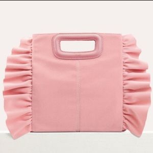 Maje Pink Velvet Ruffle Crossbody/Clutch Bag